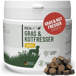 ReaVET Grass & Poo Eater Drops for Dogs - For Eating Grass & Faeces - Soothes the Stomach & Reduces Heartburn - Grass Eater Drops with Healing Soil, Ayurvedic Medicinal Plant I 350 g (Pack of 180)