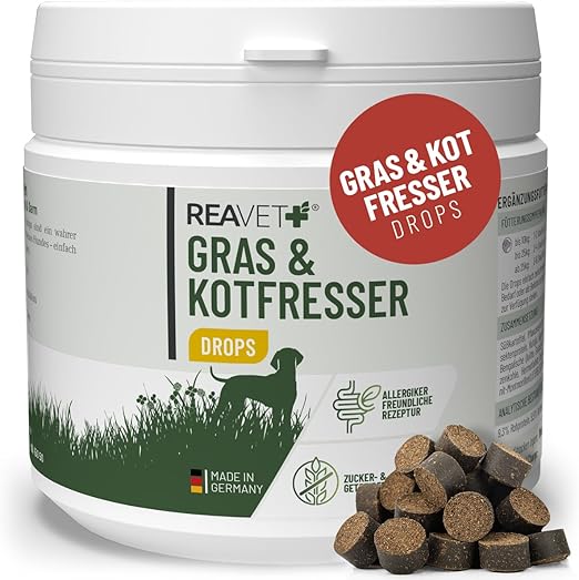 ReaVET Grass & Poo Eater Drops for Dogs - For Eating Grass & Faeces - Soothes the Stomach & Reduces Heartburn - Grass Eater Drops with Healing Soil, Ayurvedic Medicinal Plant I 350 g (Pack of 180)