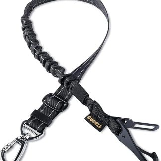AUBELL Seat Belt Dog Car, Adjustable Pet Car Safety Belt for Dogs, Bungee Dog Seat Belt Tether with Clip Hook Closure & Buckle, Swivel Carabiner, Black