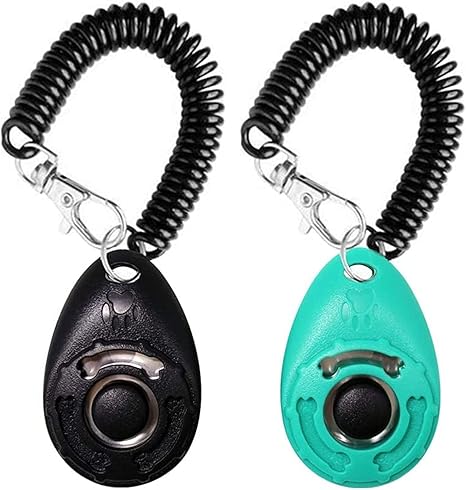OYEFLY Dog Clicker, Clicker with Large Button, Pack of 2 Dog Clicker Set for Dog Training, Dog Education, Also for Cats, Horses (Black and Cyan)
