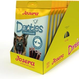 JOSERA Denties Poultry & Blueberry (13 x 7 Pieces) | Adult | Premium Chew Sticks for Adult Dogs | for Daily Dental Care | Chew Snack Poultry & Blueberry | Sugar & Grain-Free | Pack of 91