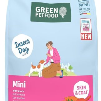 Green Petfood InsectDog Mini with Insects (1 x 3 kg) | Adult Mini | Premium Dry Food for Adult Small Dogs | Sweet Potato & Pea | Grain-Free | Extra Small Croquettes | Pack of 1