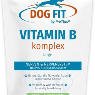 DOG FIT by PreThis® Vitamin B Complex for Dogs I Nerve Strengthening, Incontinence, Spondylosis, Nervousness I B1 B2 B3 B5 B6 B7 B9 B12 I Biotin & Folic Acid I Vegan without Additives I Large from 25
