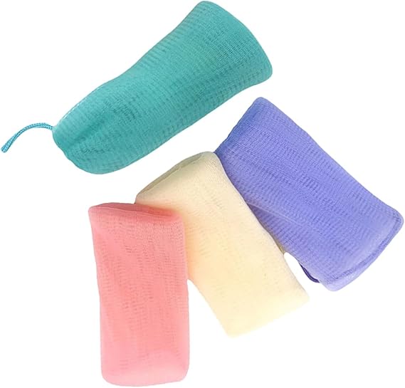 Alipis Pack of 4 Soap Bags Made of Coloured Fast Foaming Mesh for Solid Soap Pieces, Gentle Exfoliation, Hygienic Soap Holder, Compatible with Handmade Face