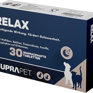 Suprapet, Relax Soothing for Dogs and Cats, 30 Tablets - Natural Relaxer Against Stress and Anxiety with L-Tryptophan, Vitamin B, Valerian, Passion Flower, Hawthorn, Ginger