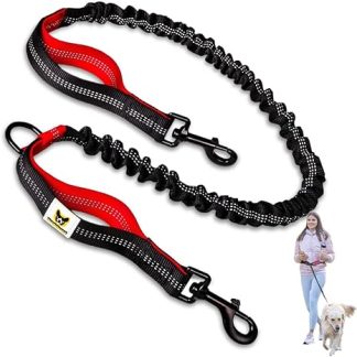 Hundefreund Bungee for Jogging Lead, 120 cm Replacement Lead with Elastic Band and 2 Loops, Extension for Dog Lead (Red)
