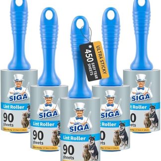 MR.SIGA Extra Sticky Lint Roller, Lint Roller, Lint Remover, Pet Hair Lint Roller with Easy Tear Sheets, 450 Sheets Total, Pack of 5, Blue