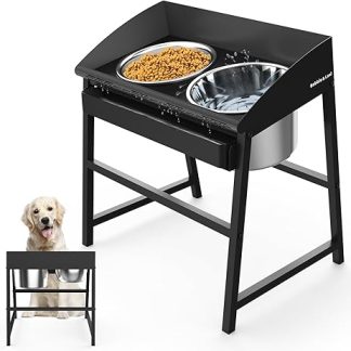 15 Lage Dog Bowls Elevated with Stand, 2-in-1 Full Metal Dog Food and Water Bowl Set for Large Breed, Raised Dog Bowl for Relief Joint Pressure, Easy Clean Stainless Steel Dog Bowl for Indoor Outdoor