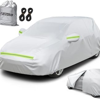 Favoto Car Cover Car Tarpaulin Full Garage Car Cover Waterproof Dustproof Winter & Summer for Hatchback 350-380cm Silver