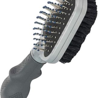 FURminator Double Brush for Dogs and Cats - Grooming 2-in-1 Brush for Removing Tangles, Loose Hair and Dirt, Grey