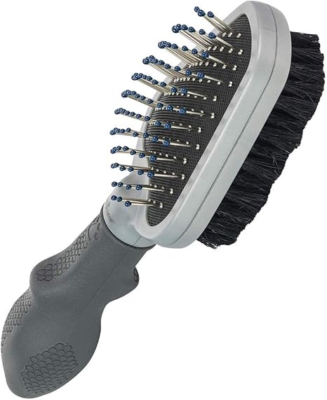 FURminator Double Brush for Dogs and Cats - Grooming 2-in-1 Brush for Removing Tangles, Loose Hair and Dirt, Grey
