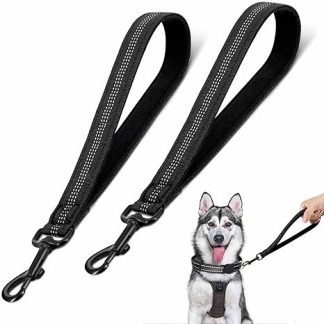 Pack of 2 Short Dog Lead 30 cm, Short Lead for Dogs, Short Lead Dog with Padded Handle, Dog Lead Short 360° Rotatable Reflective Nylon Dog Recall Lead for Large and Medium Dogs (Black)