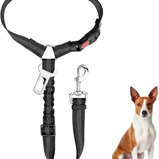 Lxtness Dog Belt for Car, Adjustable Seat Belt Dog Car with Headrest, Universal Buckle and Adjustable, Elastic Dog Seat Belt for Small Dogs, Medium Puppies, Black