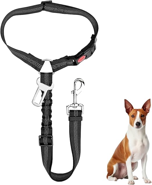 Lxtness Dog Belt for Car, Adjustable Seat Belt Dog Car with Headrest, Universal Buckle and Adjustable, Elastic Dog Seat Belt for Small Dogs, Medium Puppies, Black