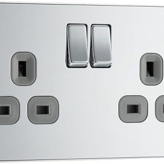 BG Electrical FPC22W 13 A 2-Gang Metal Double Pole Switched Socket - Flat Polished Chrome