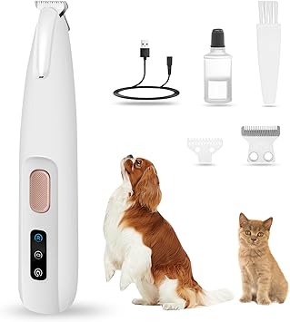 PawTrim Pro, Super Quiet / Rechargeable Paw Trimmer for Pets with LED Light, Waterproof, Wireless Pet Shaver, Dog Clipper, Professional Dog Trimmer for Dogs, Cats, Paws, Eyes