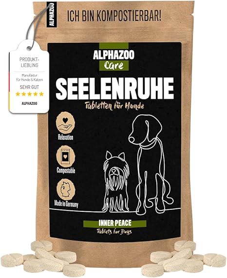Alphazoo Peaceful Tablets | Soothing Agent for Dogs with Hemp Oil and Valerian | Against Stress and Anxiety | Natural Relaxation for Dogs with High Acceptance