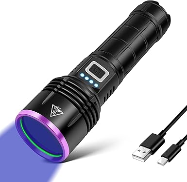 UV Torch 20 W, 5000 mAh High Performance 365 nm UV Light, LED USB Rechargeable Black Light Torch, UV Lamp for Amber, Epoxy Resin, Detection of Pet Urine, Minerals, Travel, Bed Bugs