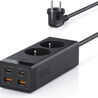 TESSAN 30 W USB C Power Strip, GaN USB C Quick Charging Multiple Plug with 2 Compartments, Multiple Socket with Extension Cable 2 m, Power Strip Surge Protection 3600 W for Office