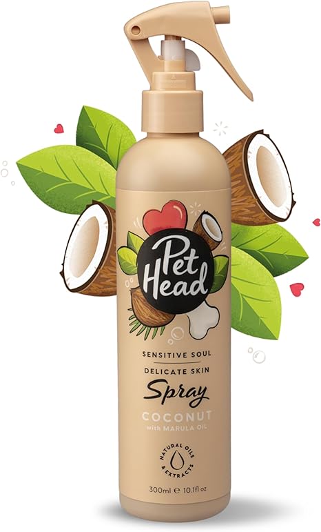 Pet Head Sensitive Soul Fur Spray for Dogs Coconut Fragrance Nourishes and Soothes Sensitive Skin pH Neutral Vegan & Cruelty Free Gentle Formula for Dogs and Puppies 300 ml