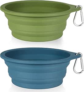 SLSON Pack of 2 Dog Bowls, Foldable Integrated Travel Bowl without Plastic Rim, Portable Silicone Drinking Bowl for Hiking and Camping, for Dogs, Cats, 600 ml (Navy and Dark Green)