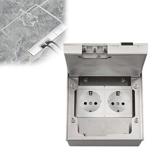 Inscrip Floor Socket, 16 A AC250 V 4000 W Floor Recessed Socket with EU Standard Sockets, Multifunctional Socket Cover Box, Waterproof Floor Socket Indoor for Kitchen, Living Room, Office (Double)