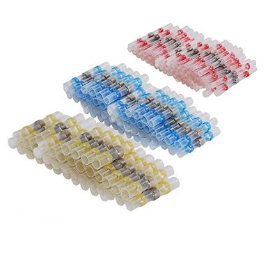 Oxoxo Heat Shrink Butt Connectors Solder Seal Wire Connectors, Marine Automotive Waterproof Electrical Connectors (65RED 60Blue 25YELLOW)