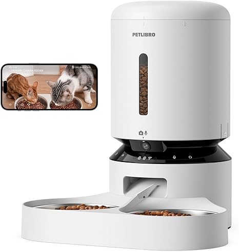 PETLIBRO 5L Automatic Cat Feeder 2 Bowls with 1080P Camera, 5G WiFi Feeder Dog with App & Night Vision, Sensor for Low Food & Blocking, Pet Camera, 1-10 Meals