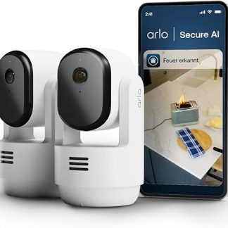 Arlo Indoor 3 HD PTZ Indoor Surveillance Camera, Set of 2, HD Video, 360º Swivel, 2-Way Audio, Motion Tracking, Wired, for Babies, Pets, Home Surveillance, with Secure Plan Test Period