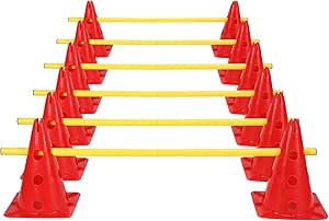 Hebitod Hurdles Set 12 Cones with 6 Bars, Agility Hurdles Set, Coordination Training for Children, Dogs, Team Sports, Football, Multifunctional Cones, for Football, Dog Sports