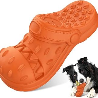 Jewyow Indestructible Dog Toy, Natural Rubber Chew Toy, Durable & Flexible Toy with Beef Flavour, for Strong Chewers & Usage, for Medium and Large Dogs (Orange)