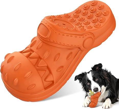 Jewyow Indestructible Dog Toy, Natural Rubber Chew Toy, Durable & Flexible Toy with Beef Flavour, for Strong Chewers & Usage, for Medium and Large Dogs (Orange)