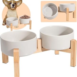 Dog Bowl Set Raised Dog Bowl Set - Double Bowl Dog Ceramic with Non-Slip Stand - Raised Feeding Station Dog Set of 2 for Food and Water - Ideal for Small and Medium Dogs - 2 x 850 ml