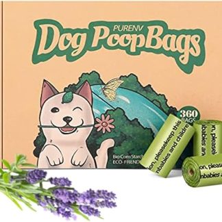 PURENV Pack of 360 Biodegradable Dog Waste Bags with Lavender Fragrance, 100% Leak-Proof and Tear-Resistant, Environmentally Friendly, Made from Corn Starch Mix (Pack of 360)