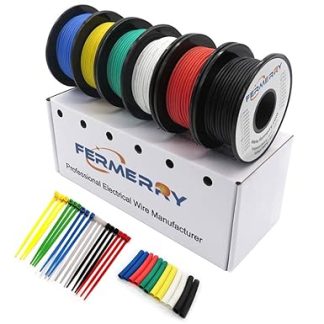 Fermerry 30 AWG Stranded Wire, Silicone, Tinned Copper Wire Coil, 6 Colours/3 m Each, Flexible 30 Gauge Hook-up Electric Cable Kit, 0.05 mm²