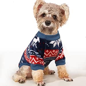 YAODHAOD Dog Jumper for Small Dogs, Fleece Dog Jumper, Ethnic Style Winter Clothing, Ultra Soft Thermal Winter Warm Puppy Sweatshirt (M, Blue)