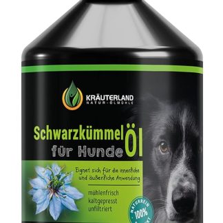 Kräuterland Black Cumin Oil for Dogs, 500 ml, Unfiltered, 100% Natural, Fresh Mill, Direct from the Manufacturer, Natural Tick Protection & Grooming