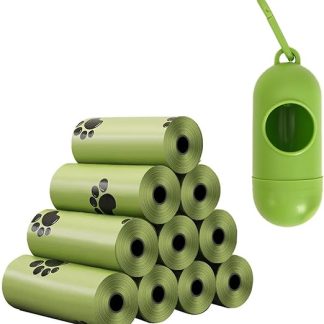 Biodegradable Dog Poop Bags with Portable Dispenser, Scented Dog Bags - 10 Rolls (150 Bags) 30 x 22 cm - Compostable, Tear Resistant - Green & Pink