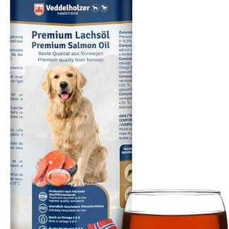 Veddelholzer Salmon Oil for Dogs 1 Litre in Recyclable Tin Tin Ideal High Quality Dietary Supplement with Omega3 Fatty Acids & Vitamin E Sustainable Fish Oil for Dogs, Horses and Environment