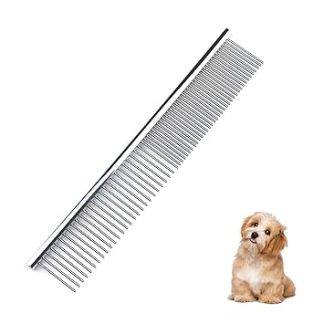 lumcov Dog Combs 2-in-1 Stainless Steel Pet Comb, Pet Steel Comb with Rounded Ends Stainless Steel Teeth, for Removing Tangles and Knots (6.7 Inch) Silver