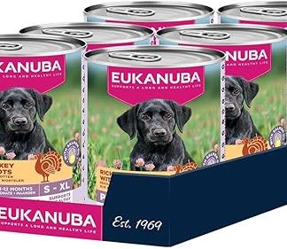 Eukanuba Puppy Food Wet with Turkey and Carrot, Grain-Free Premium Wet Food for Junior Dogs, 6 x 400 g Cans