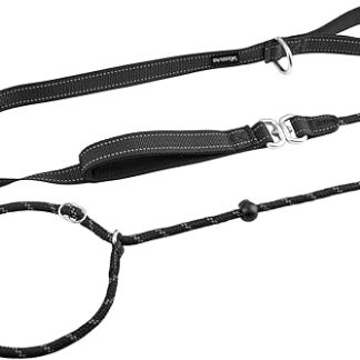 Arblina Slip Lead with Pull Stop, Slip Lead for Small/Medium/Large Dogs with Double Handles, Training Dog Lead with Hi-vis Light Reflective Design, Slip Lead for Dog, Black, 1.8 m