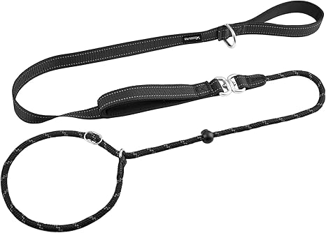 Arblina Slip Lead with Pull Stop, Slip Lead for Small/Medium/Large Dogs with Double Handles, Training Dog Lead with Hi-vis Light Reflective Design, Slip Lead for Dog, Black, 1.8 m