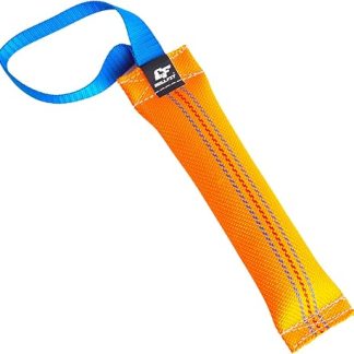 Bull Fit Biting sausage for dogs, 25 cm with hand strap, very robust dog toy for training, tug of war and tug games with dog, handmade from high-quality fire hose, orange