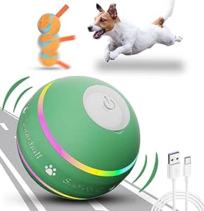 Petiepaw Interactive Dog Ball Toy, Durable Automatic Rolling Ball for Puppies/Small/Medium Dogs, USB Rechargeable (Green)