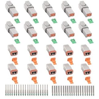 JRready ST6246 German 2 Pin Connector 10 Sets, DT04-2P DT06-2S Grey Waterproof Electrical Wire Connector with Solid Contacts 14-20AWG