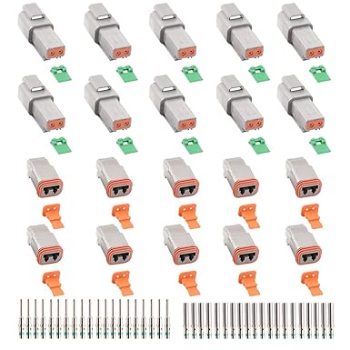 JRready ST6246 German 2 Pin Connector 10 Sets, DT04-2P DT06-2S Grey Waterproof Electrical Wire Connector with Solid Contacts 14-20AWG