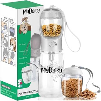 MYDAISY Dog Water Bottle for On the Go 550 ml with 100 g Food Container - Leak-Proof Dog Water Bottle with Large Capacity Suitable for Dogs and Puppies Dog Accessories to Go