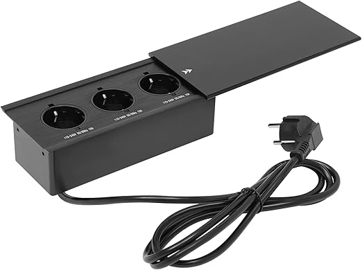 NeNchengLi Online Built-in Socket Table Socket Compartment Wall Kitchen Retractable Aluminium Alloy Black (3 x 110-240V 50/60Hz 10A)