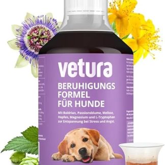 Vetura Calming Formula for Dogs, 500 ml, Supplementary Feed with Valerian, Herbs & Magnesium, For Support in Stress-Related Phases, No Artificial Additives, Made in Germany